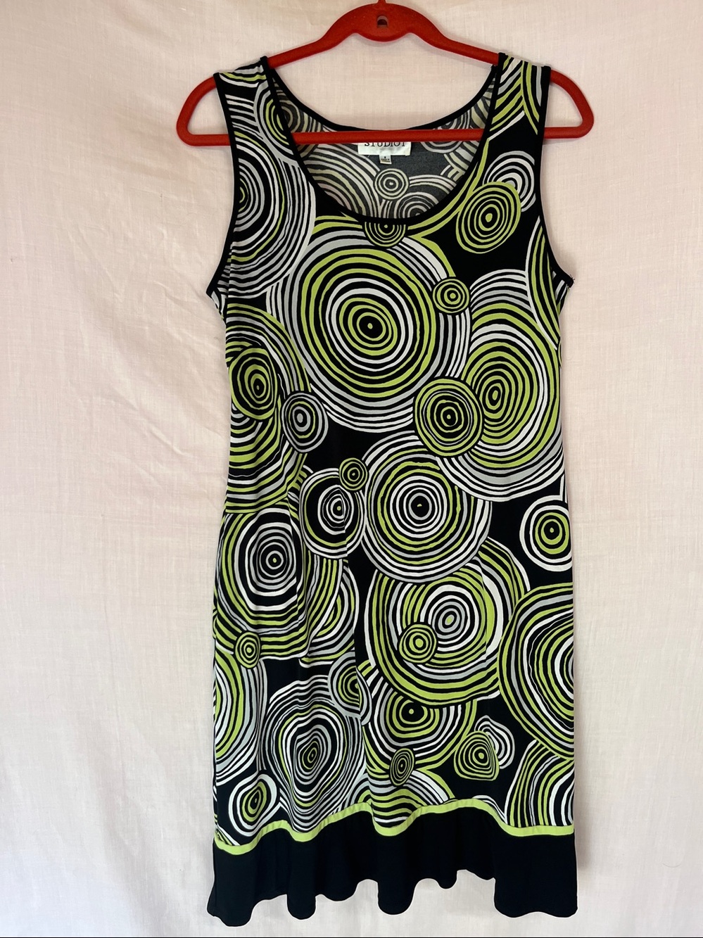 Studio I Black Dress with Lime Swirl Print